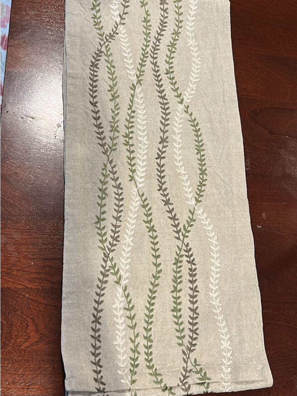 Crate and Barrel Embroidered “Maribel”Linen Table Runner